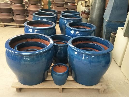 Esmaltó el pote al aire libre de cerámica de los 43x39cm, potes al aire libre de cerámica azules de la planta