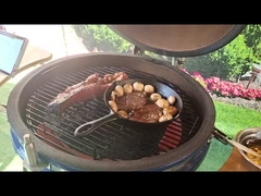 El carbón de leña 22 pulgadas de Kamado de cerámica asa a la parrilla la BARBACOA superficial lisa azul Handlle de bambú