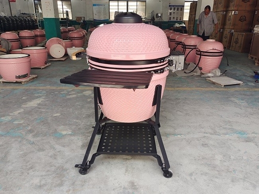 Parrillas Kamado de cerámica rosa de carbón de 22 pulgadas BBQ Bamboo Handlle