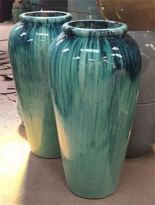 pote al aire libre de cerámica de los 44x88cm, potes de cerámica grandes verdes para las plantas al aire libre