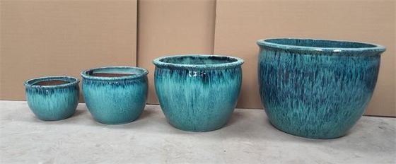Potes de cerámica redondos de la planta al aire libre